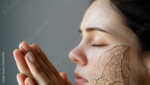 Woman with dry skin on hand, macro view photo