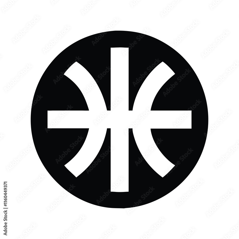 Simple Black and White Circle Symbol with Four Radiating Lines