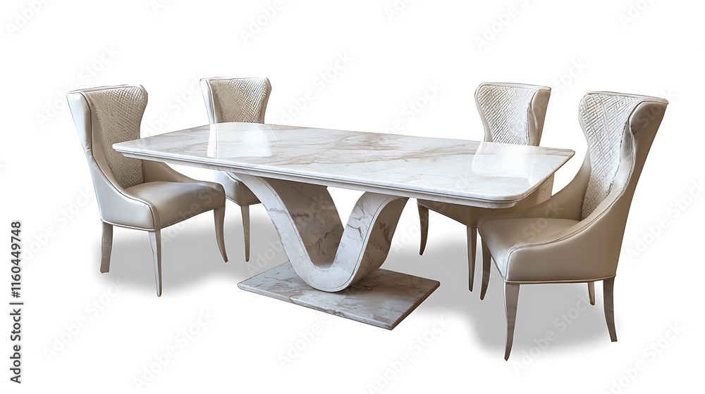 Fototapeta premium A white marble dining table with four chairs around it