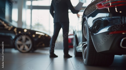 Car trade-in evaluation session. Featuring a dealer assisting a customer in assessing their vehicle
