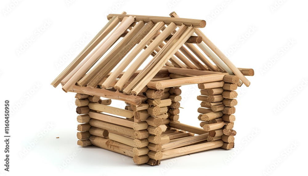 Wooden house model isolated on white. Saving money concept Wooden house model isolated on white. Saving money concept