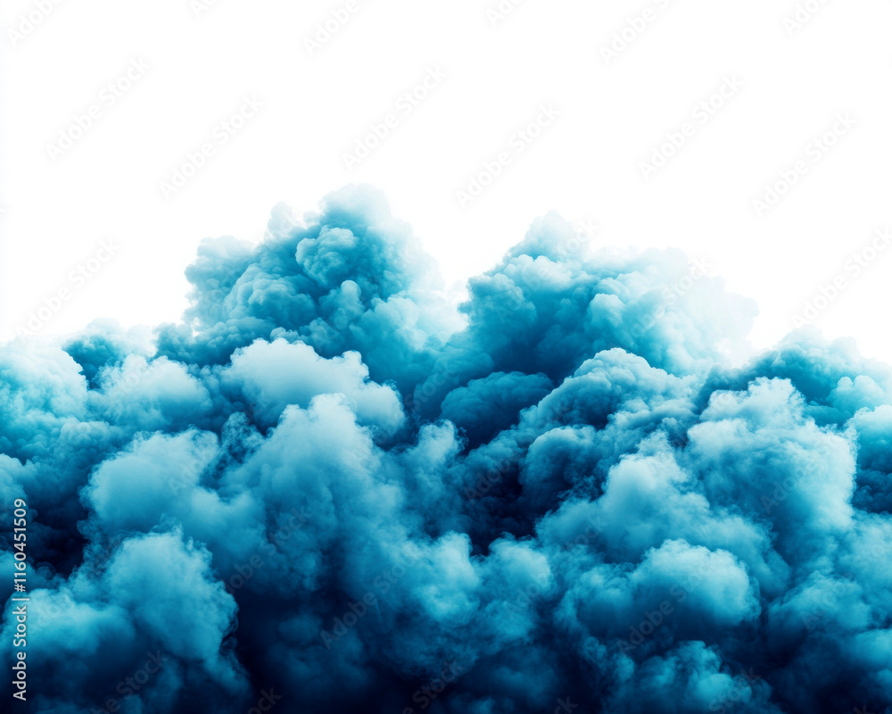 Fototapeta premium Vibrant blue clouds rising against a white backdrop.