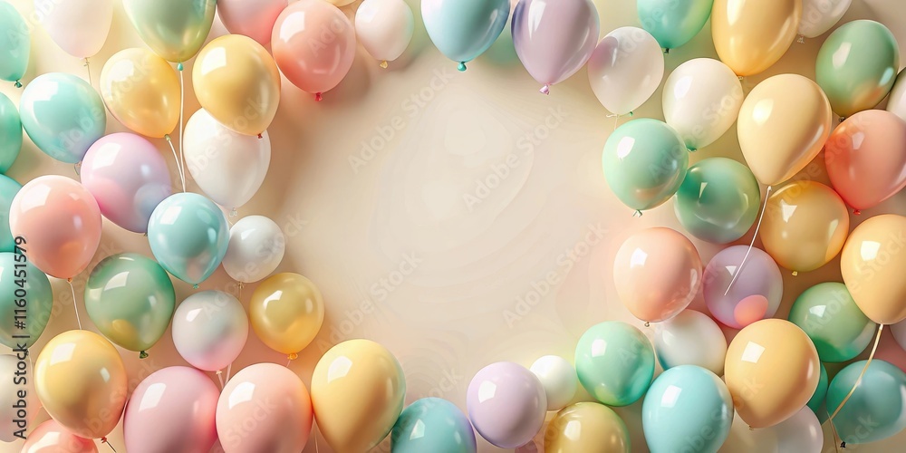 Pastel Balloons Frame Festive Celebration Background with Blank Space for Text or Design Pastel Balloons Frame Festive Celebration Background with Blank Space for Text or Design