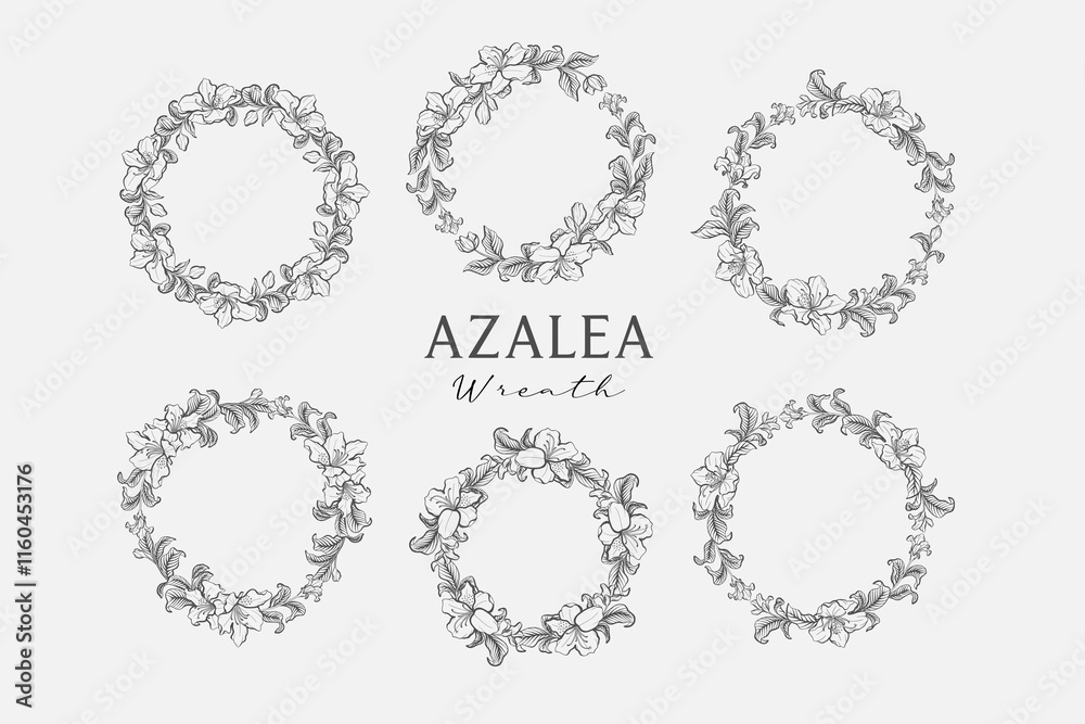 Set of Azalea Line Art Wreaths Set of Azalea Line Art Wreaths
