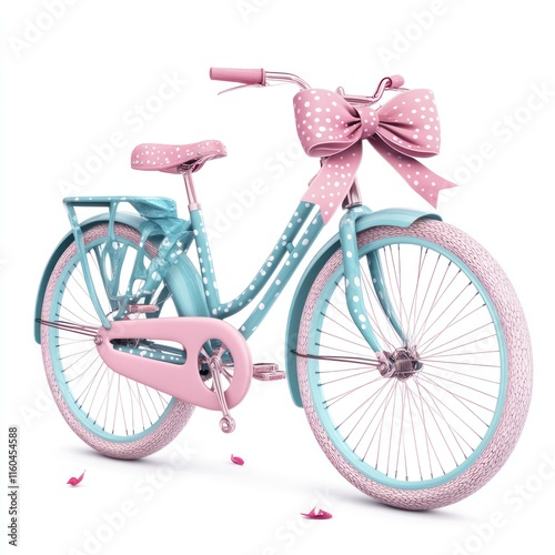 A sweet retro bike with a polka dot frame and a big bow. vector style art 3d illustration Isolated on White Background photo