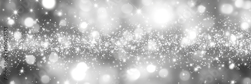 A dazzling white glitter background sparkles with silvery lights and bokeh effects, evoking a sense of celebration and timeless elegance.