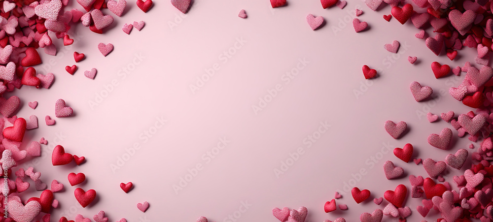 A pastel pink background scattered with red and pink hearts along the right side, leaving an empty center for text or designs. The subtle hues enhance its romantic tone. A pastel pink background scattered with red and pink hearts along the right side, leaving an empty center for text or designs. The subtle hues enhance its romantic tone.