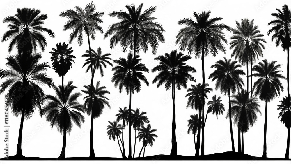 Obraz premium Silhouettes of Palm Trees: A Generative AI Artwork of Tropical Vibes