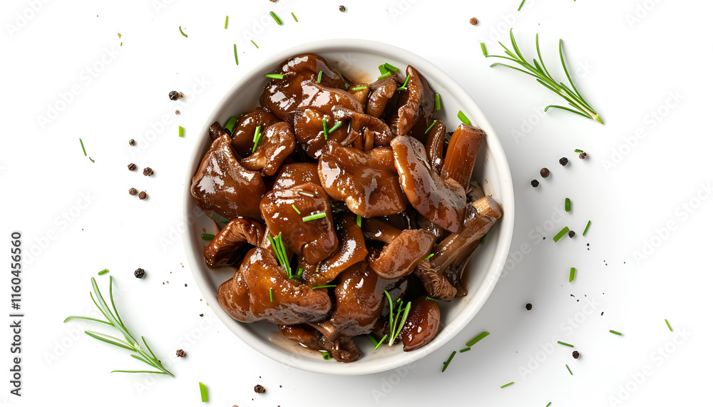 Tasty marinated honey fungus mushrooms on white background Tasty marinated honey fungus mushrooms on white background