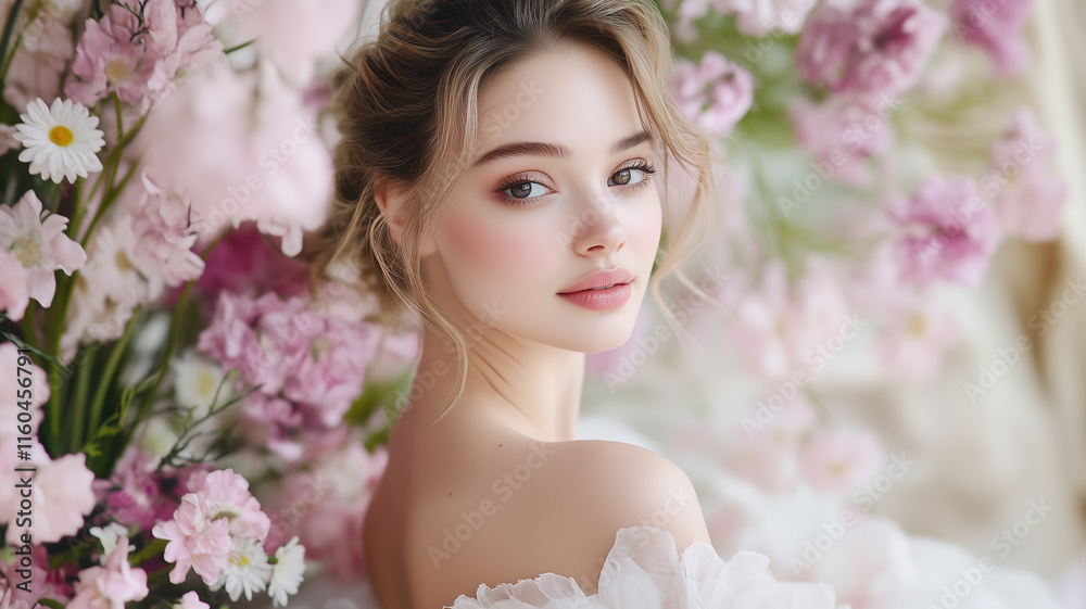 Photorealistic Portrait of young woman with healthy hair Photorealistic Portrait of young woman with healthy hair