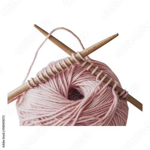 Knitting yarn and needles, soft pastel tones, ideal for crafting visuals.