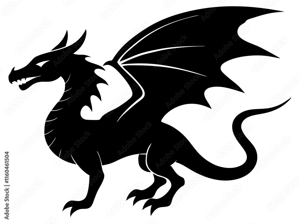 Fototapeta premium dragon black silhouette vector, Simple silhouette Design vector icon with white background