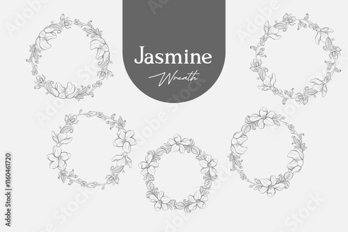 Set of Jasmine Line Art Laurel Wreath