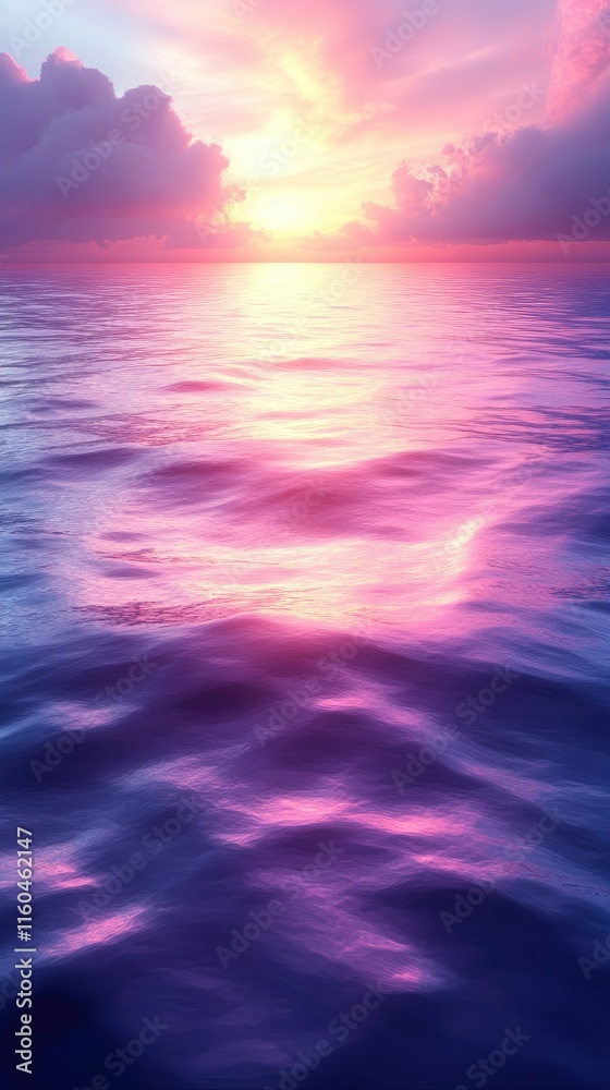 Obraz premium Serene Sunset Over Calm Ocean Waters Vibrant Pink and Purple Hues