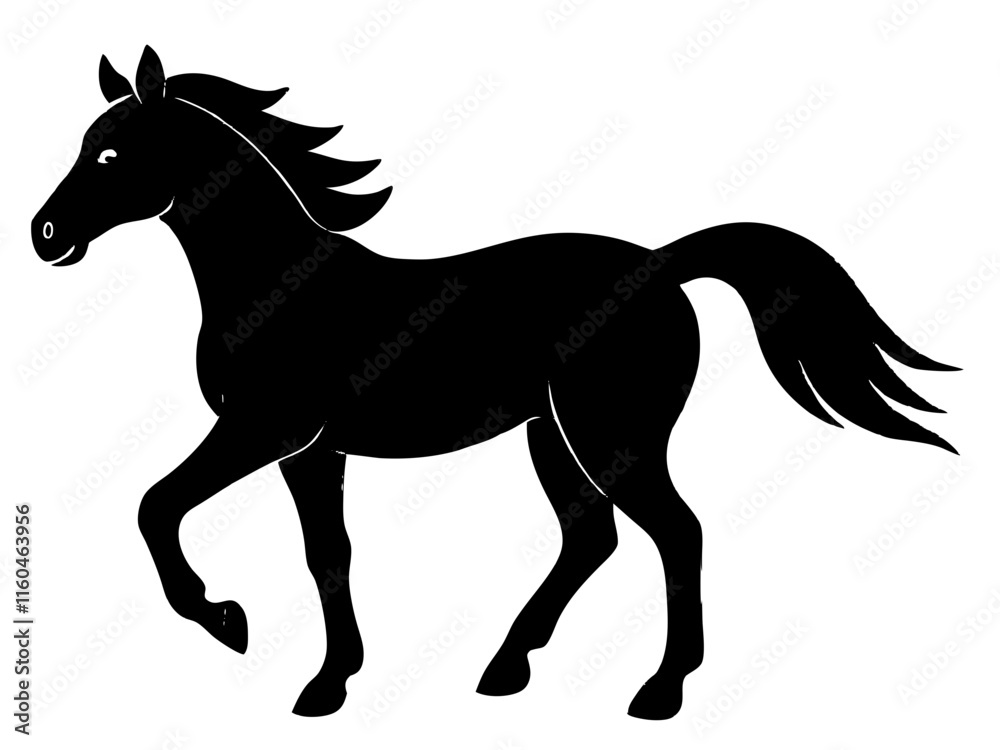 Obraz premium Horse black silhouette vector, Simple silhouette Design vector icon with white background