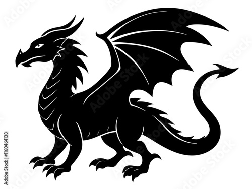 dragon black silhouette vector, Simple silhouette Design vector icon with white background