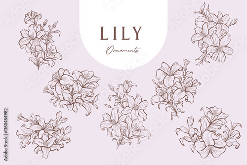 Set of Lily Line Art Ornaments