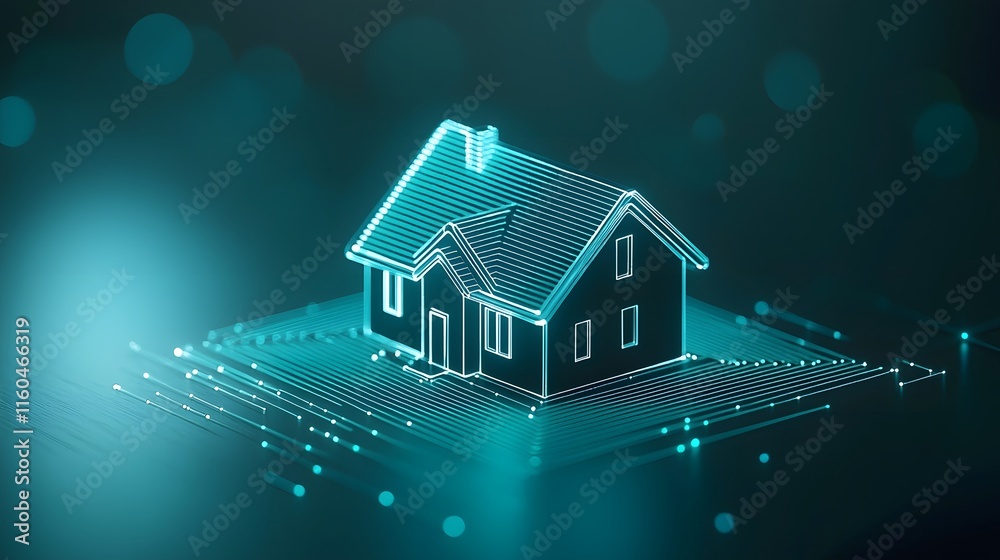 Smart Home Glowing with Vibrant Green Tech Holograms Smart Home Glowing with Vibrant Green Tech Holograms