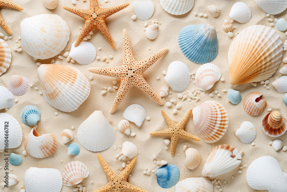 Sand and sea shells beach on white background Sand and sea shells beach on white background