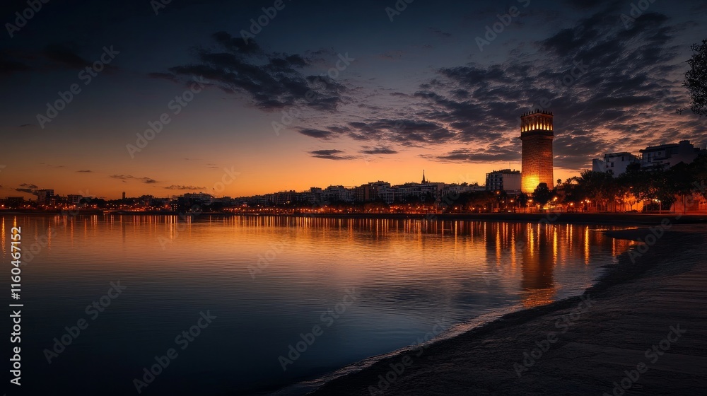 A view of the Guadalquivir River, the Tower of Gold, and Torre Sevilla in the distance A view of the Guadalquivir River, the Tower of Gold, and Torre Sevilla in the distance
