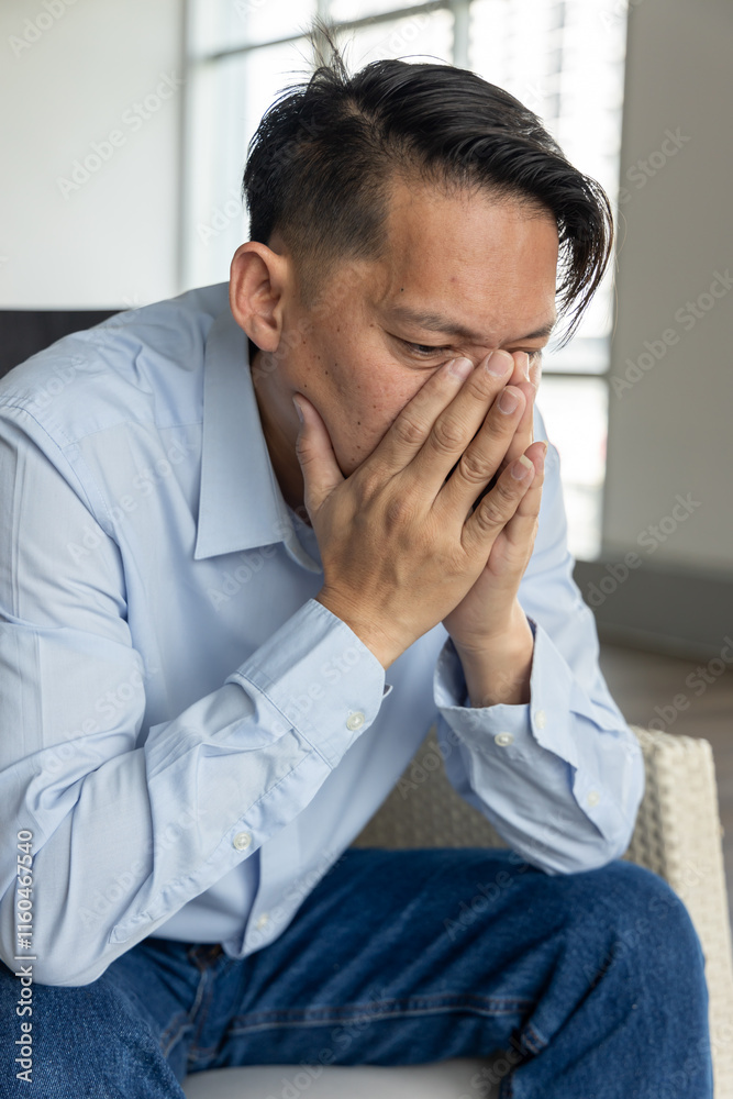 Sad Asian Man feeling bad, feeling failed, male office worker style Sad Asian Man feeling bad, feeling failed, male office worker style