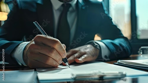 close-up of a hand signing a contract. Selective focus