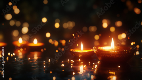 Candle light and bokeh background celebrate Indian Holiday Diwali photo