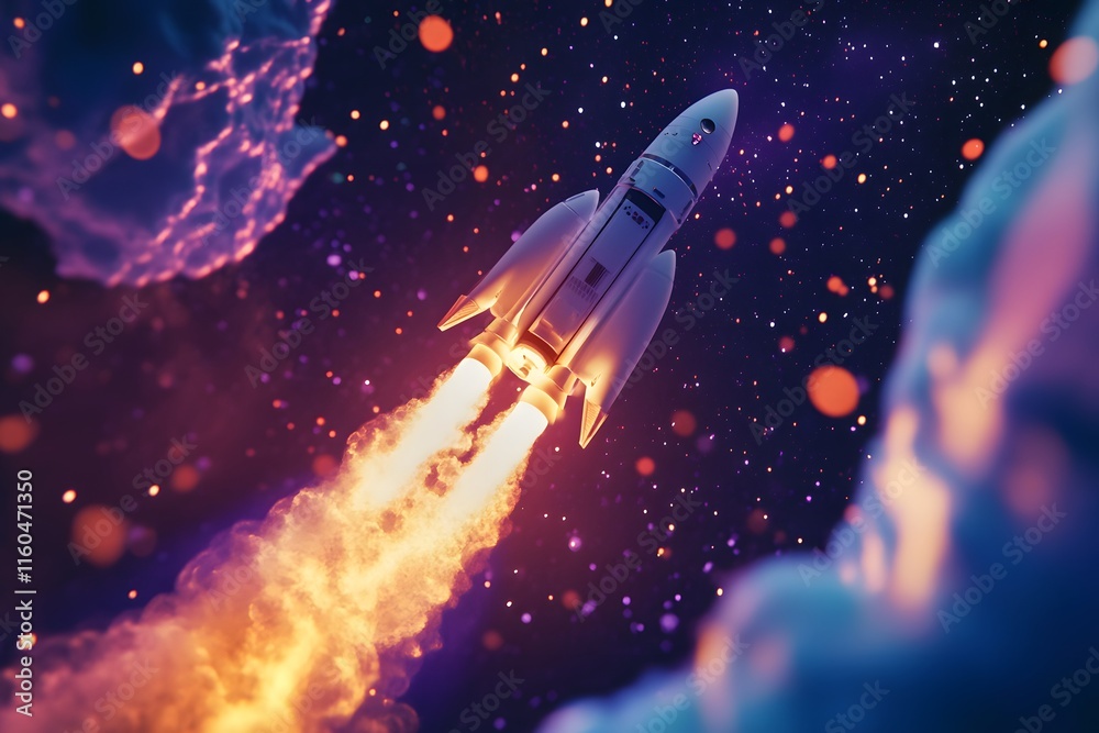 Fototapeta premium Rocket Launching into Space - Illustration