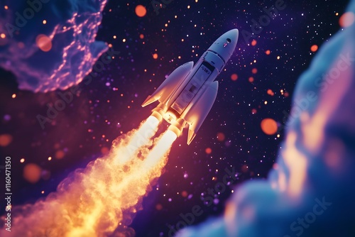 Wallpaper Mural Rocket Launching into Space - Illustration Torontodigital.ca