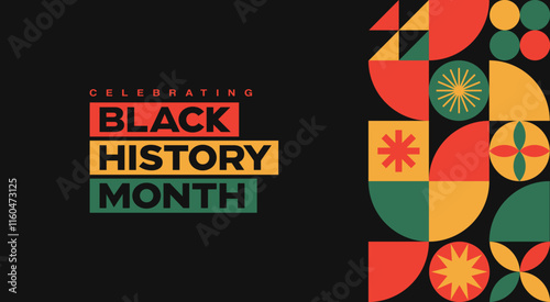 Modern simple style abstract flat geometric background for Black History month celebrate, web banner, social media template, website landing page, 
slide, frame border, pattern, vector poster