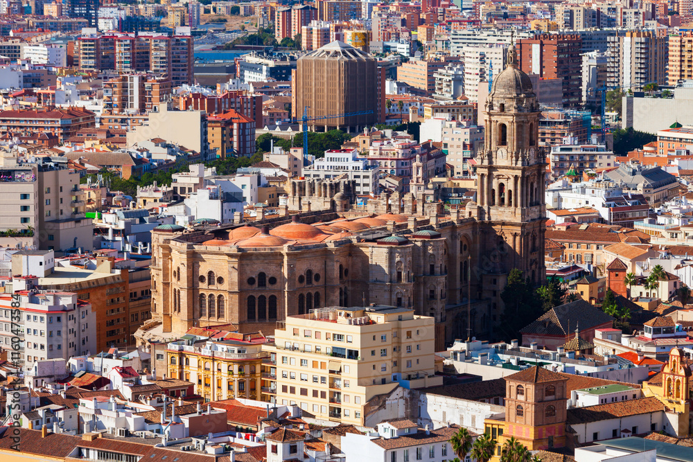 Malaga Cathedral aerial panoramic view in Andalusia, Spain Malaga Cathedral aerial panoramic view in Andalusia, Spain