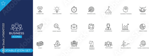 Business Editable Line Icons Set is a collection of sleek, vector-based icons tailored for business-related themes. 