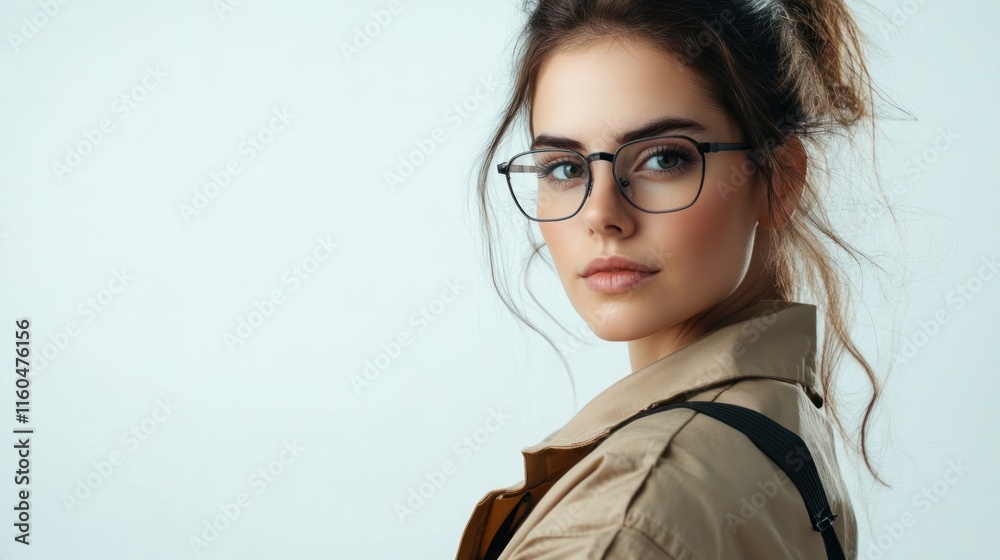 Artistic portrait of a female engineer in work attire, blending modern aesthetics with subtle creativity, on solid white background, single object Artistic portrait of a female engineer in work attire, blending modern aesthetics with subtle creativity, on solid white background, single object