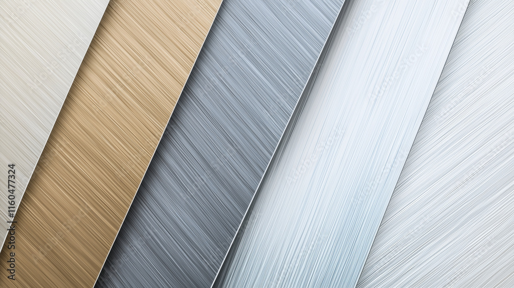 Obraz premium Diagonal overlapping lines in aluminum tones, brushed metallic texture, and a soft gradient.