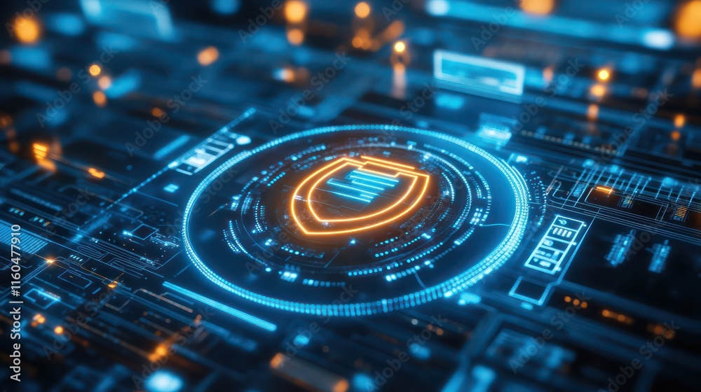 Digital security shield icon on circuit board. Digital security shield icon on circuit board.