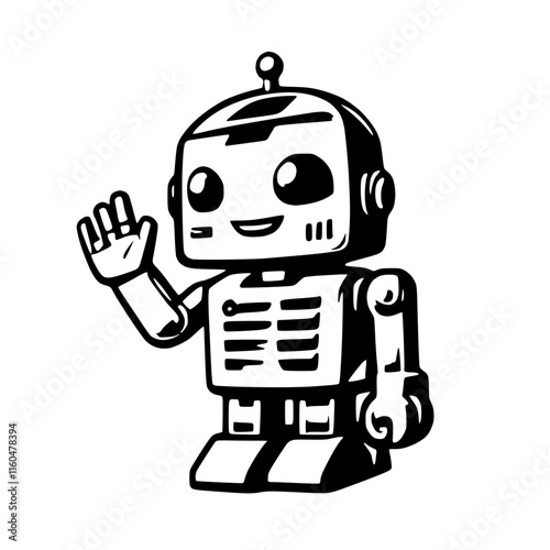 Cartoon Robot Waving Hi Vector Design
