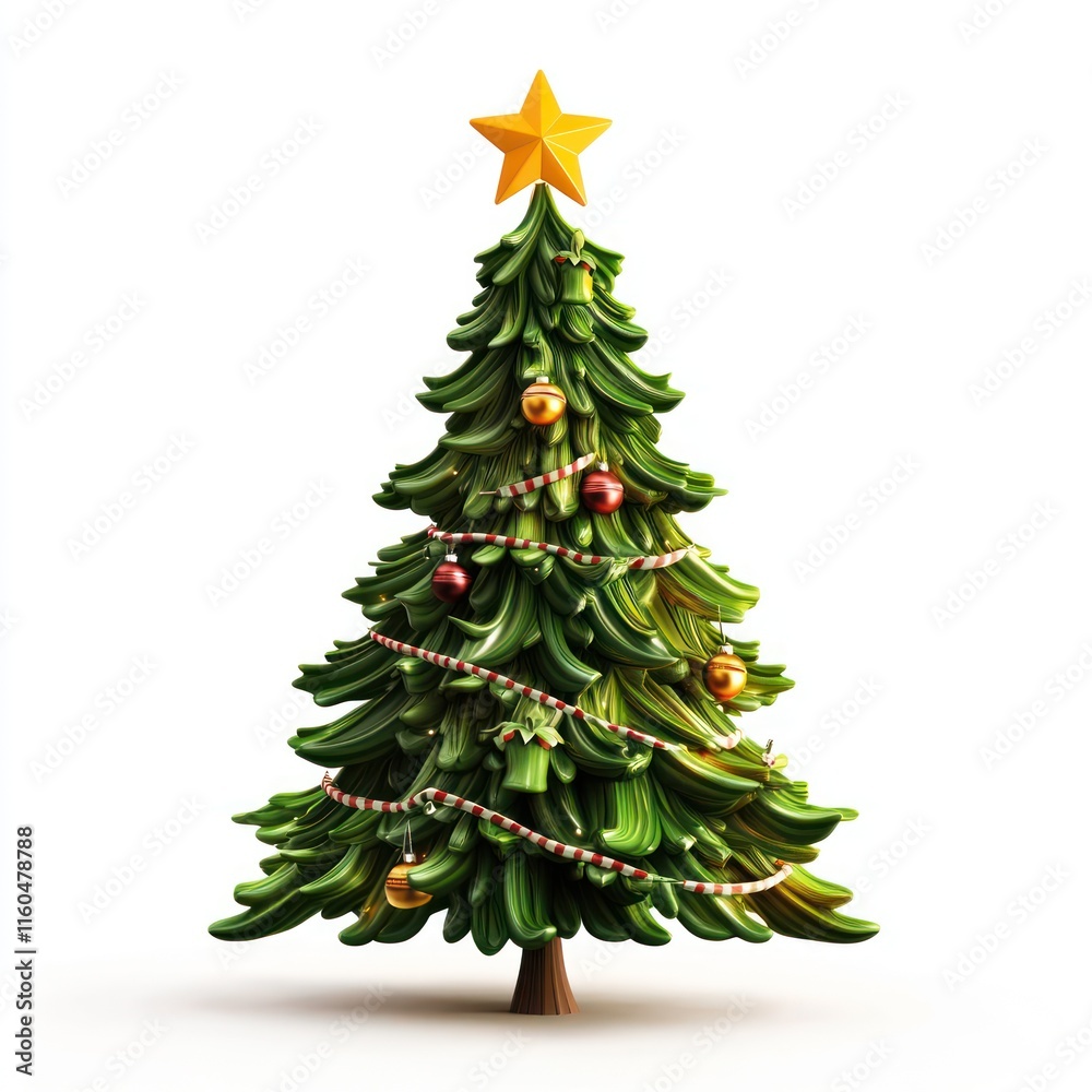 A tree with a star on top and holiday cheer. vector style art 3d illustration Isolated on White Background A tree with a star on top and holiday cheer. vector style art 3d illustration Isolated on White Background