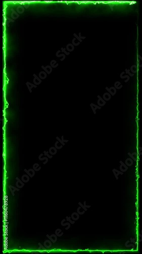 abstract background green frame, motion video, amination video,  glowing green neon light frame on black background neon line loop illustration rectangle green frame frame for your text sci-fi
