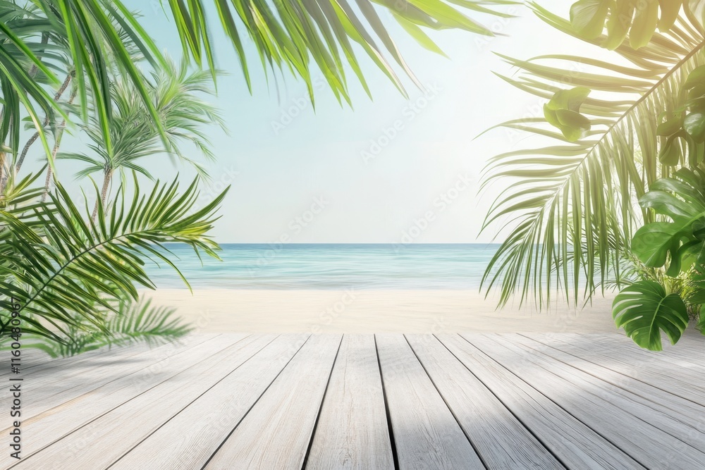 Serenity at the beach with palm trees surrounding a peaceful shoreline view Serenity at the beach with palm trees surrounding a peaceful shoreline view