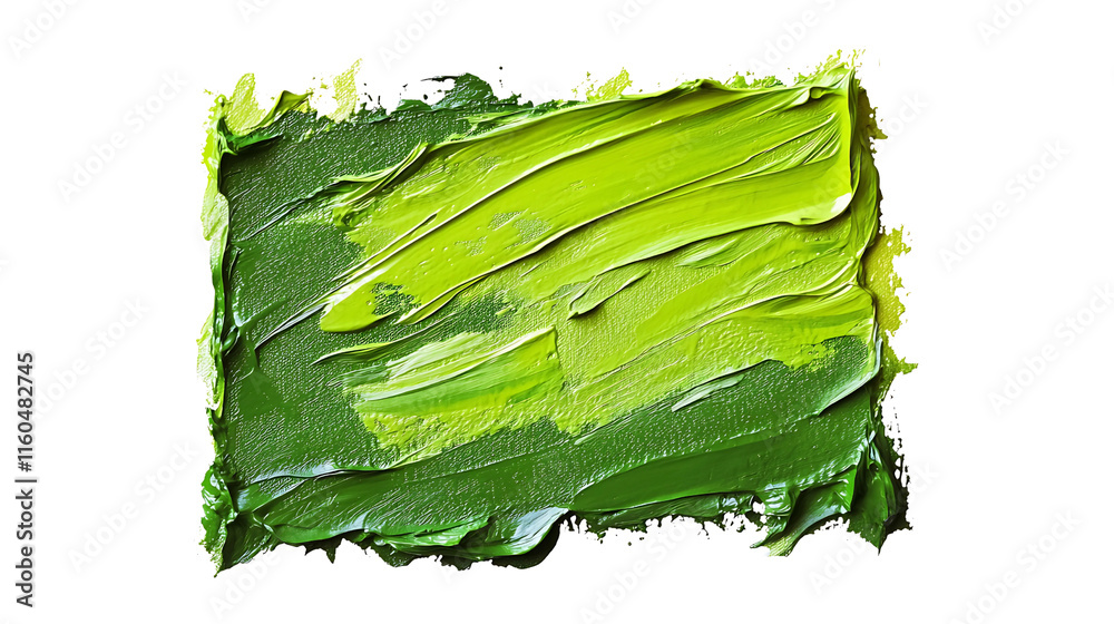 Bright green textured paint square with organic brush strokes, tonal depth, and movement on white. Bright green textured paint square with organic brush strokes, tonal depth, and movement on white.