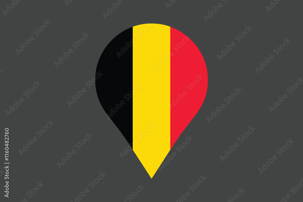 Fototapeta premium Belgium flag with location sign, Flag of Belgium national country symbol illustration Vector, Rectangle Belgium flag illustration, Flat vector illustration 