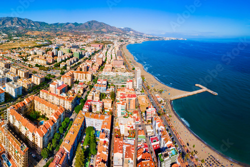 Obraz na płótnie Fuengirola city beach and port aerial panoramic view w salonie