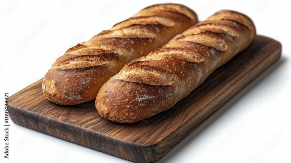Freshly baked artisan bread loaf on a wooden cutting board in a cozy kitchen setup