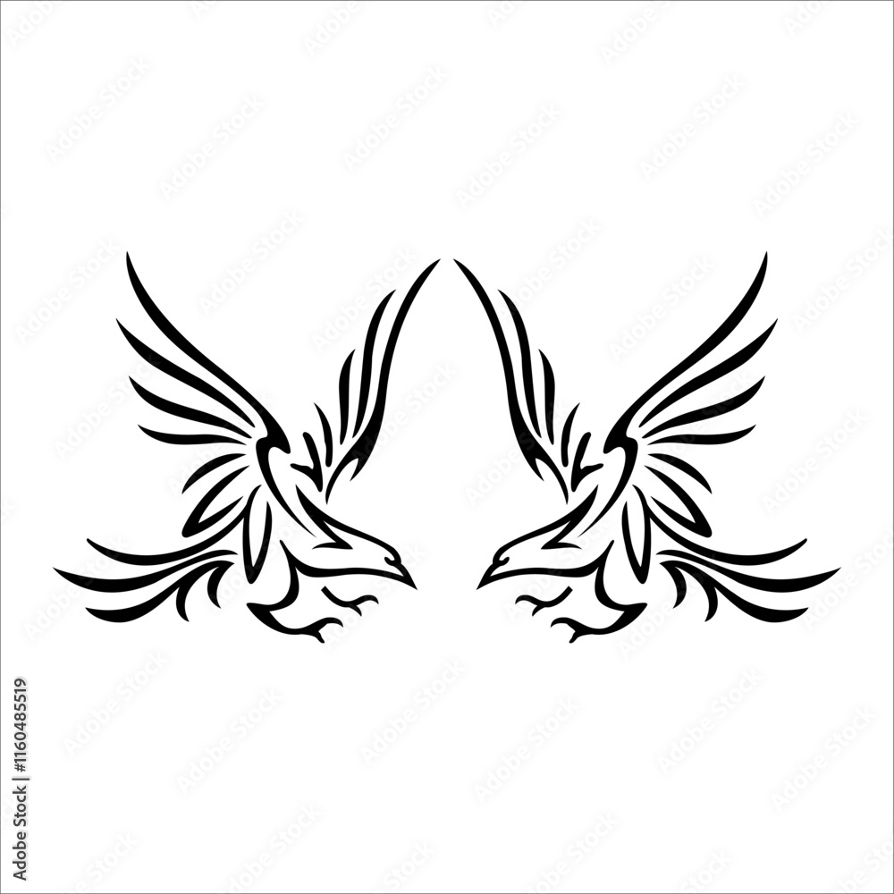 Obraz premium Illustration of two birds facing each other with a tribal concept 