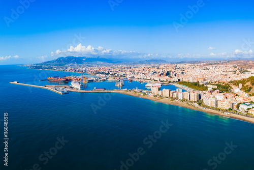 Malaga city aerial panoramic view in Andalusia, Spain