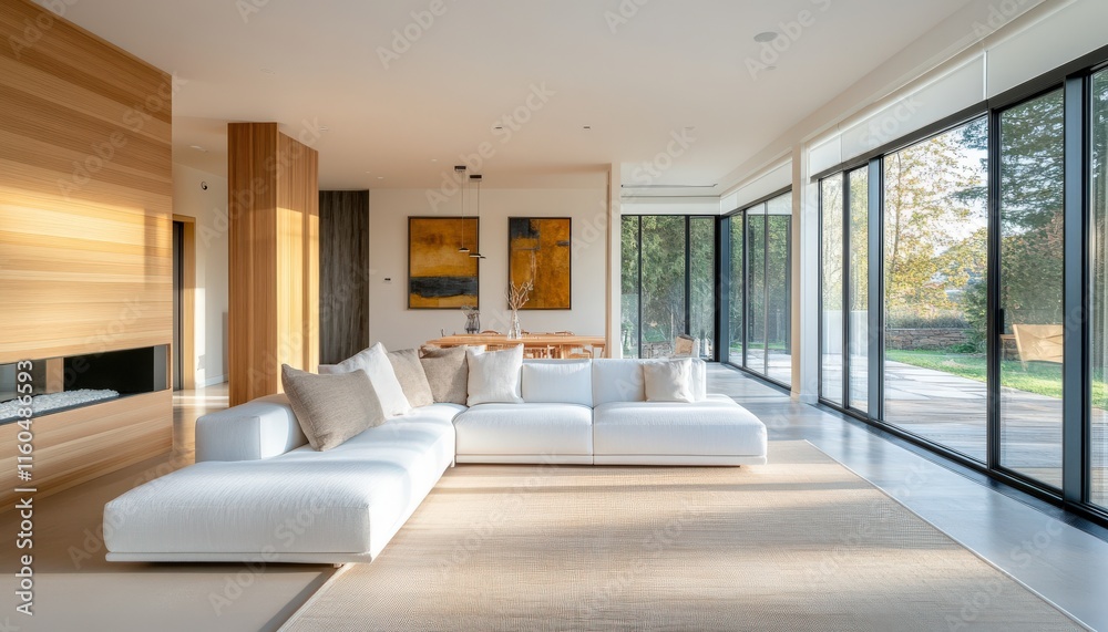Modern Minimalist Living Room Design Open Plan Large Windows Sunlight Modern Minimalist Living Room Design Open Plan Large Windows Sunlight
