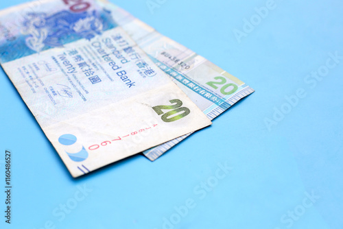 Hong Kong money, Banknotes on blue background. photo