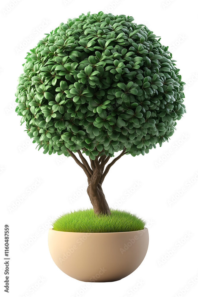 3D tree planted in a pot, transparent image, png. 3D tree planted in a pot, transparent image, png.