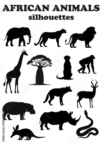 African Animals Silhouettes All Black