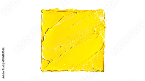 Bright yellow textured paint square with bold brushstrokes and gradients, showcasing lively, energetic abstract art.